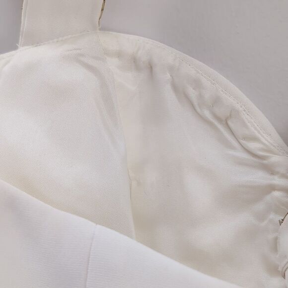 Cache 90s Ivory Mini Halter Cocktail Dress Plunge Gold Beaded Neckline Sz 6 - Picture 11 of 16